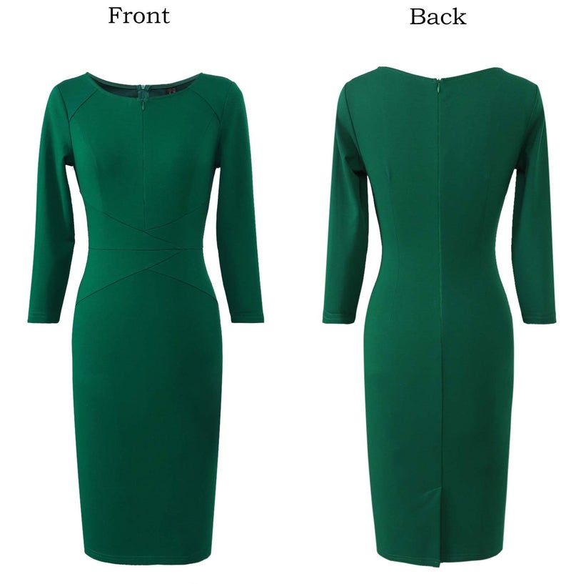 VFSHOW Womens Green Spring Fall Slim Zipper Up Work Business Office Party Bodycon Pencil Sheath Dress 3601 GRN L - Image 3
